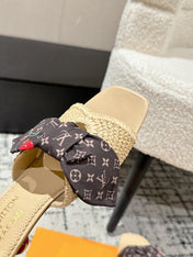 LV CHERRY HIGH HEELS 25S IN BEIGE RAFFIA WITH BOW STYLE 13