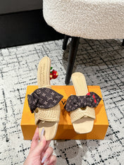 LV CHERRY HIGH HEELS 25S IN BEIGE RAFFIA WITH BOW STYLE 13