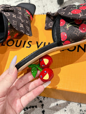 LV CHERRY HIGH HEELS 25S IN DARK BROWN AND BLACK CALFSKIN WITH BOW STYLE 10
