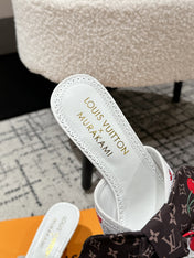LV CHERRY HIGH HEELS 25S IN WHITE CALFSKIN WITH BOW STYLE 9
