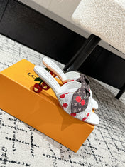 LV CHERRY HIGH HEELS 25S IN WHITE CALFSKIN WITH BOW STYLE 9