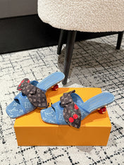 LV CHERRY HIGH HEELS 25S IN BLUE DENIM WITH BOW STYLE 8