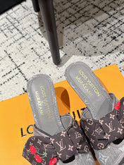 LV CHERRY HIGH HEELS 25S IN DARK GREY DENIM WITH BOW STYLE 7
