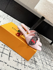 LV CHERRY HIGH HEELS 25S IN LIGHT PINK DENIM WITH BOW STYLE 6