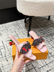 LV CHERRY HIGH HEELS 25S IN LIGHT PINK DENIM WITH BOW STYLE 6