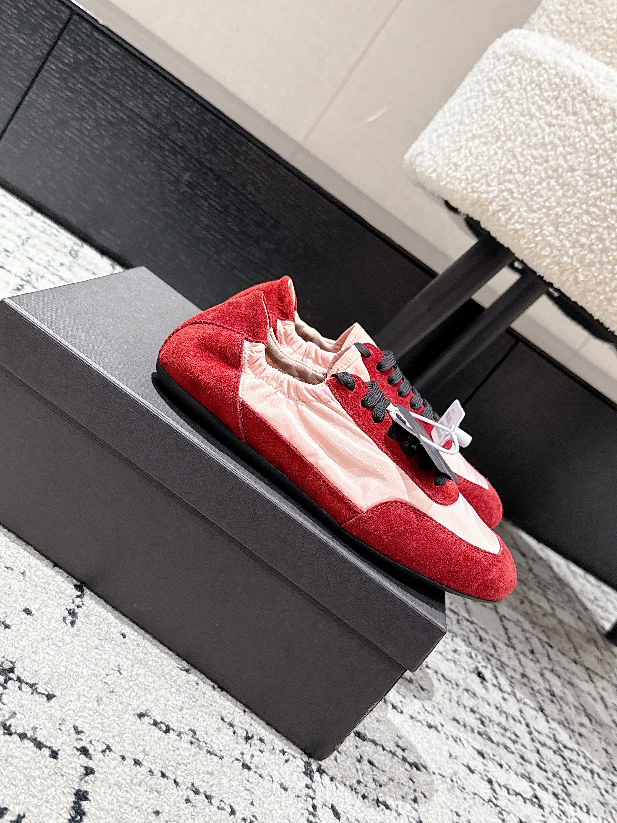 PRADA 25S COLLAPSE SNEAKERS IN RED RE NYLON AND SUEDE