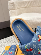 LV MIAMI-STYLE SANDALS 25S IN BLUE DENIM AND CALFSKIN