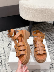 PRADA 25S HIGH TOP OPEN TOE FISHERMAN SANDALS IN BURNT ORANGE CALFSKIN