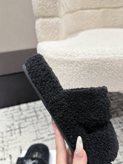 CELINE 25S SLIDES TRIOMPHE IN BLACK SPONGE FABRIC