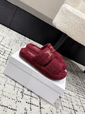 CELINE 25S SLIDES TRIOMPHE IN WINE RED SPONGE FABRIC