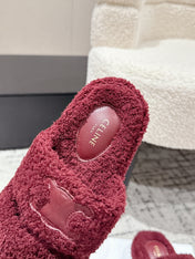 CELINE 25S SLIDES TRIOMPHE IN WINE RED SPONGE FABRIC