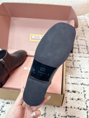 MIUMIU 26S BOOTIES IN DARK BROWN  FUME CALFSKIN