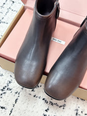 MIUMIU 26S BOOTIES IN DARK BROWN  FUME CALFSKIN