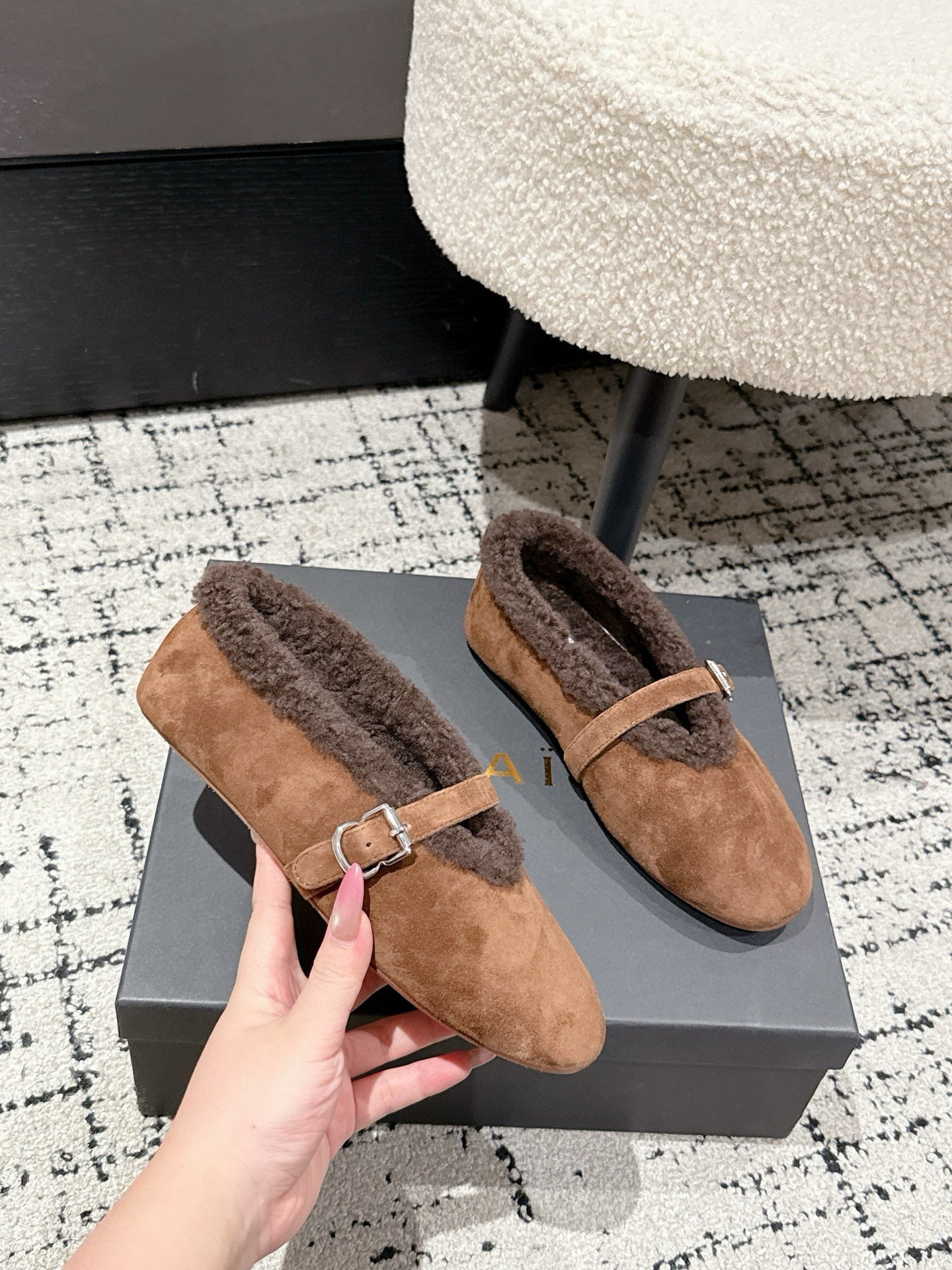 ALAIA 26S  BALLET FLATS IN BROWN SUEDE AND WOOL
