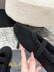 ALAIA 26S  BALLET FLATS IN BLACK SUEDE AND WOOL