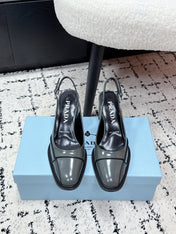 PRADA 26S SLINGBACK PUMPS 70MM IN STEEL GRAY PATENT CALFSKIN