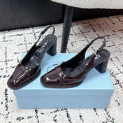 PRADA 26S SLINGBACK PUMPS 70MM IN DARK BROWN PATENT CALFSKIN