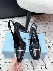 PRADA 26S SLINGBACK PUMPS 70MM IN BLACK SHINY CALFSKIN