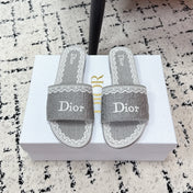 DIOR 26S SLIDES IN GREY EMBOSSED OBLIQUE LACE EMBROIDERY