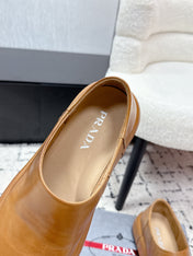 PRADA 26S SLIP ON SHOES IN WARM BROWN SMOOTH CALFSKIN