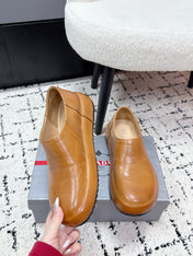 PRADA 26S SLIP ON SHOES IN WARM BROWN SMOOTH CALFSKIN