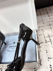 PRADA 26S POINTED-TOE HIGH HEELS 55MM IN BLACK PATENT CALFSKIN WITH BOW