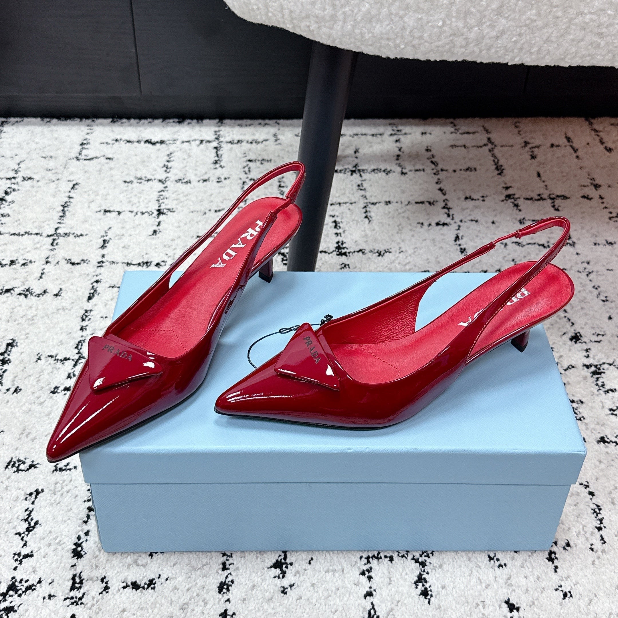 PRADA 26S SLINGBACK PUMPS 60MM IN DARK RED PATENT CALFSKIN