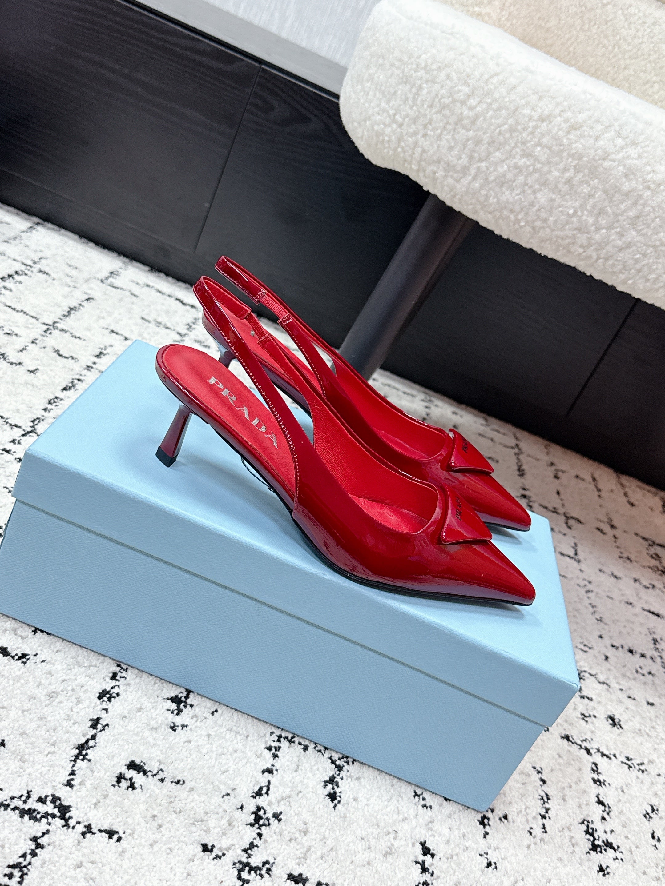 PRADA 26S SLINGBACK PUMPS 60MM IN DARK RED PATENT CALFSKIN