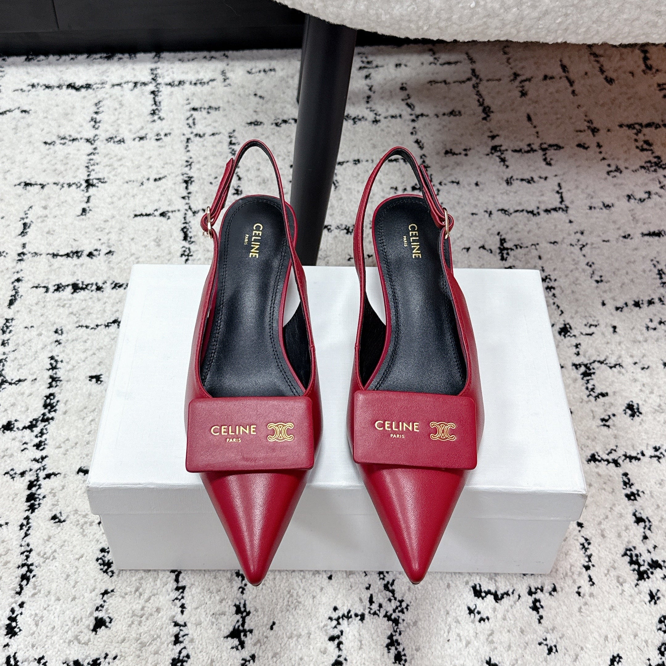 CELINE 26S HIGH-HEEL SLINGBACK 35 MM IN DARK RED CALFSKIN