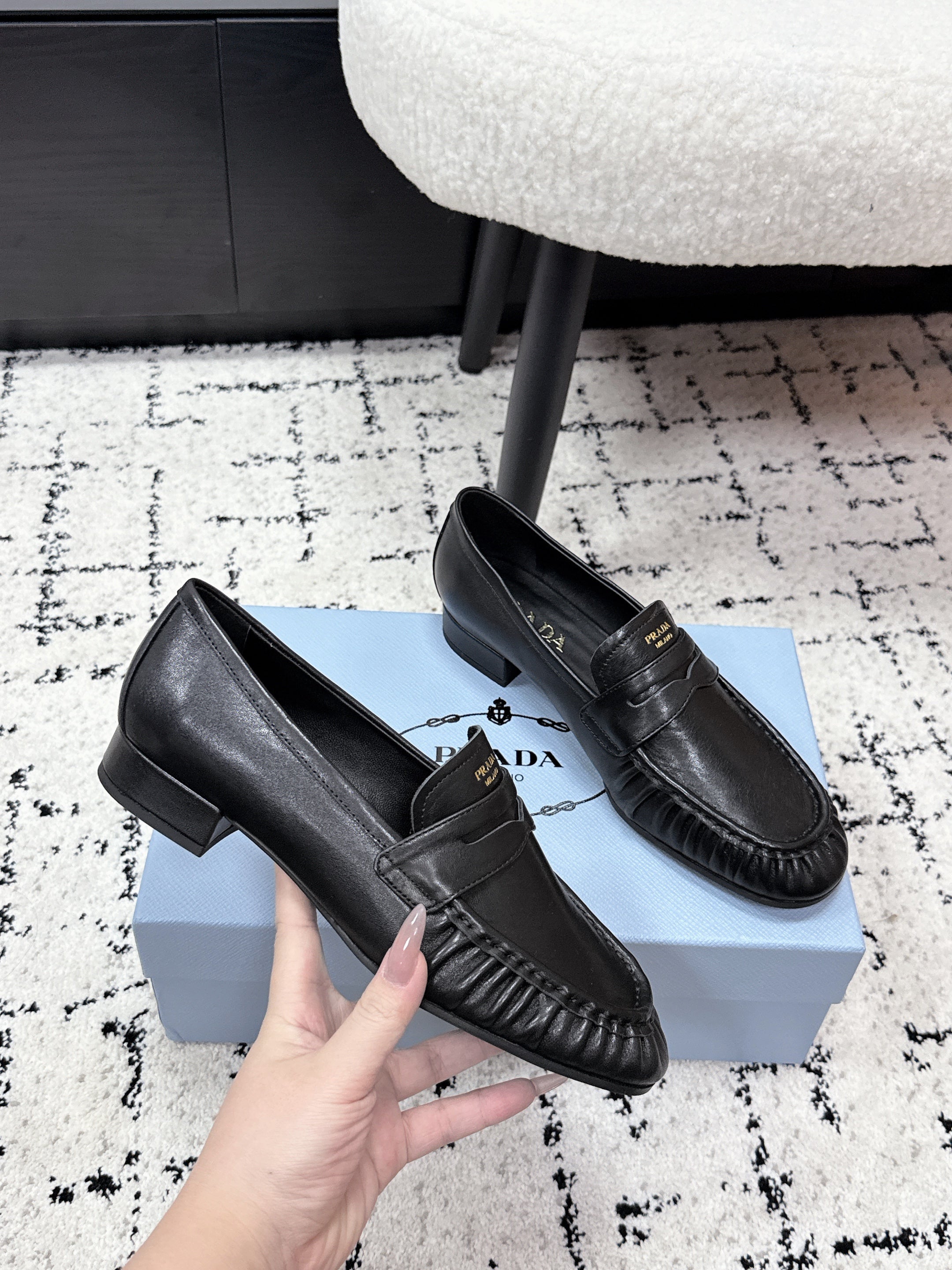 PRADA 26S LOAFERS 25MM IN BLACK CALFSKIN