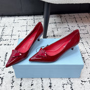 PRADA 26S POINTED-TOE HIGH HEELS 60MM IN DARK RED PATENT CALFSKIN WITH LOGO