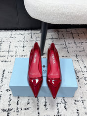 PRADA 26S POINTED-TOE HIGH HEELS 60MM IN DARK RED PATENT CALFSKIN WITH LOGO