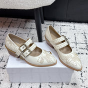 CHLOÉ 26S METAL STUD SHOES IN CREAM WHITE CALFSKIN