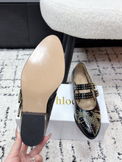 CHLOÉ 26S METAL STUD SHOES IN BLACK CALFSKIN