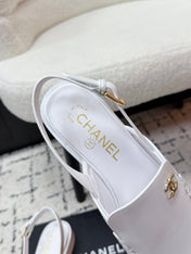 CHANEL 26S SLINGBACK LOAFERS IN WHITE PATENT CALFSKIN WITH CC LOGO