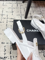 CHANEL 26S SLINGBACK LOAFERS IN WHITE PATENT CALFSKIN WITH CC LOGO
