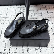 CHANEL 26S SLINGBACK LOAFERS IN BLACK PATENT CALFSKIN WITH CC LOGO