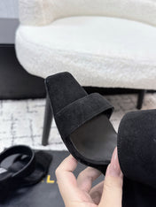 ALAIA 26S DOUBLE STRAP WEDGE SANDALS 95 MM IN BLACK SUEDE