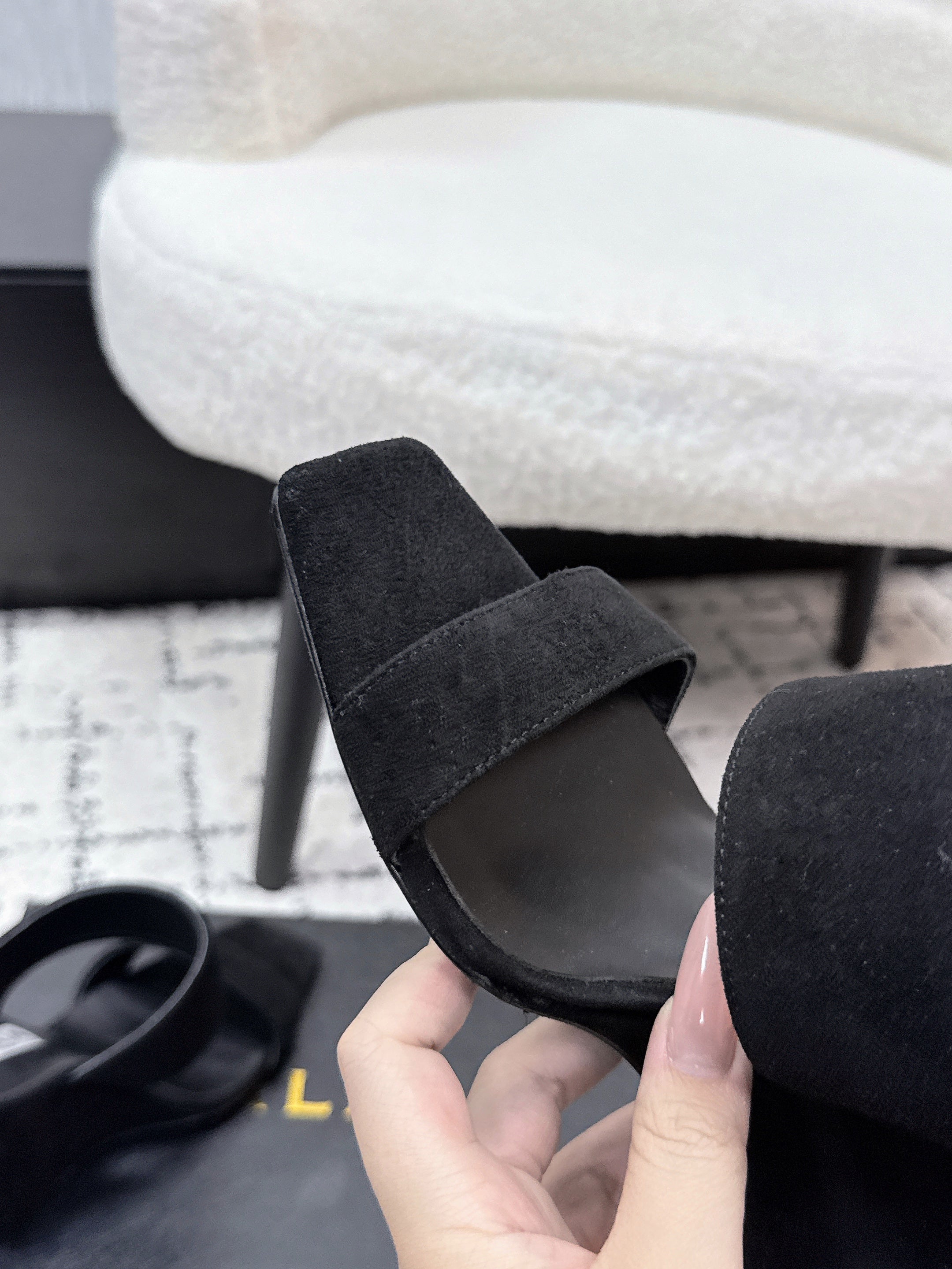 ALAIA 26S DOUBLE STRAP WEDGE SANDALS 95 MM IN BLACK SUEDE