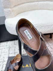 ALAIA 26S CROSS-STRAP BALLET FLATS IN DARK BROWN LAMBSKIN
