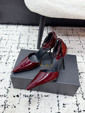 ALAIA 26S POINTED-TOE HEELS 90 MM IN DARK RED PATENT CALFSKIN