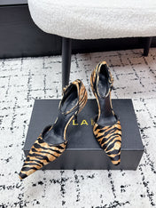 ALAIA 26S POINTED-TOE HEELS 90 MM IN TIGER PRINT PONY HAIR