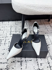 ALAIA 26S POINTED-TOE HEELS 90 MM IN WHITE PATENT CALFSKIN