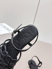LOEWE 26S SQUARE TOE SANDALS IN BLACK CALFSKIN LOGO