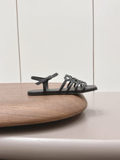 LOEWE 26S SQUARE TOE SANDALS IN BLACK CALFSKIN LOGO