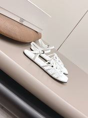LOEWE 26S SQUARE TOE SANDALS IN WHITE CALFSKIN LOGO