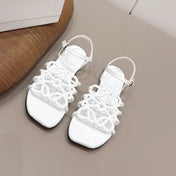 LOEWE 26S SQUARE TOE SANDALS IN WHITE CALFSKIN LOGO