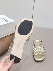 LOEWE 26S SQUARE TOE SANDALS IN GOLD CALFSKIN LOGO