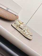 LOEWE 26S SQUARE TOE SANDALS IN GOLD CALFSKIN LOGO