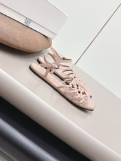 LOEWE 26S SQUARE TOE SANDALS IN PINK CALFSKIN LOGO